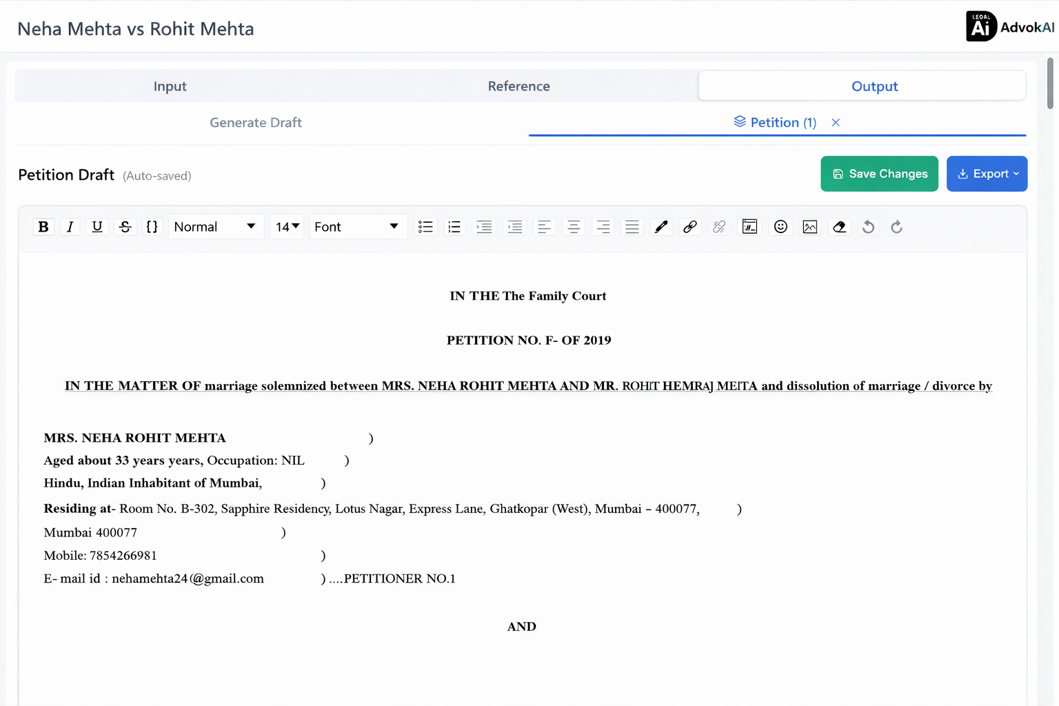Draft Generation Screenshot